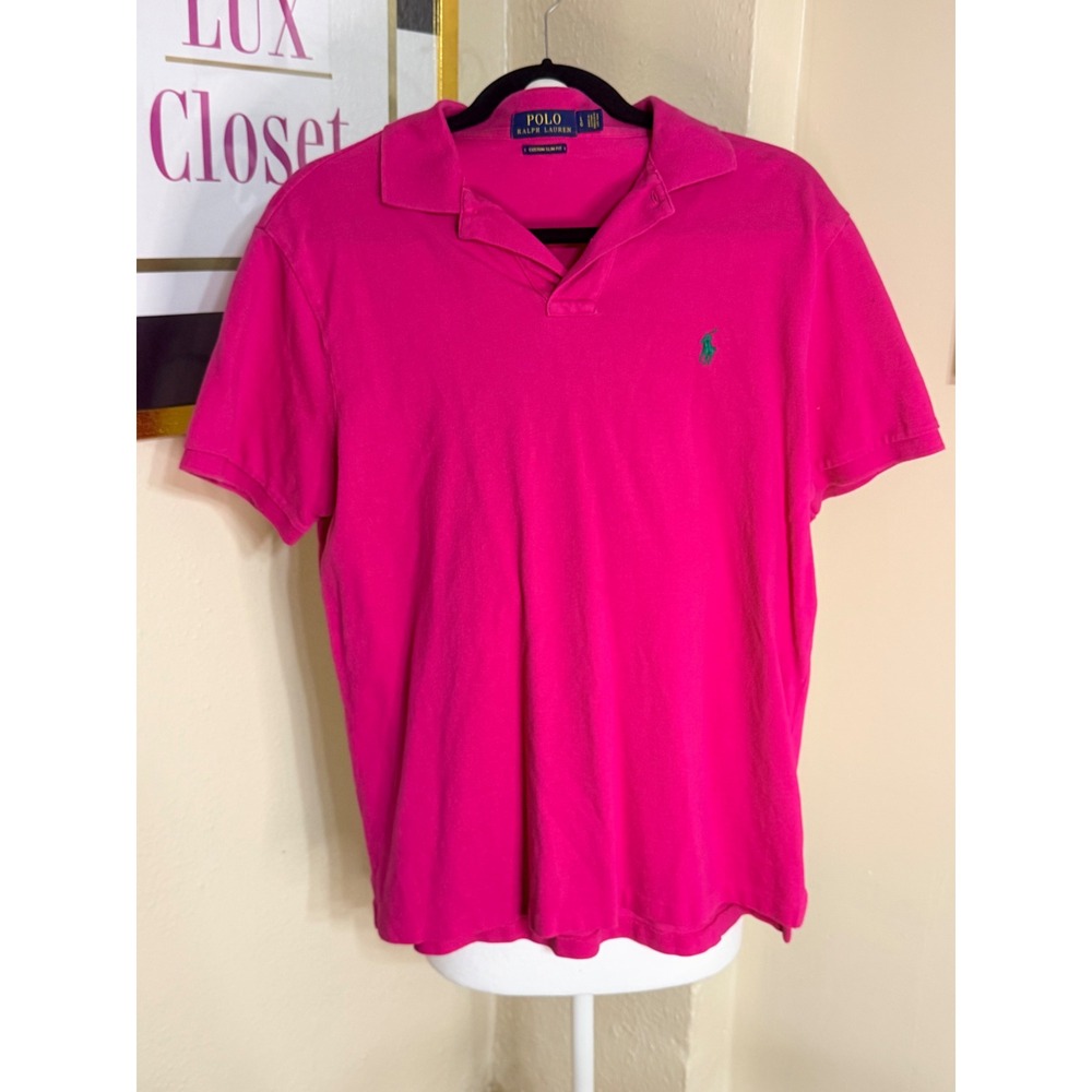 Polo Ralph Lauren Mens Custom Slim Fit Pique Polo Shirt Pink Magenta Large